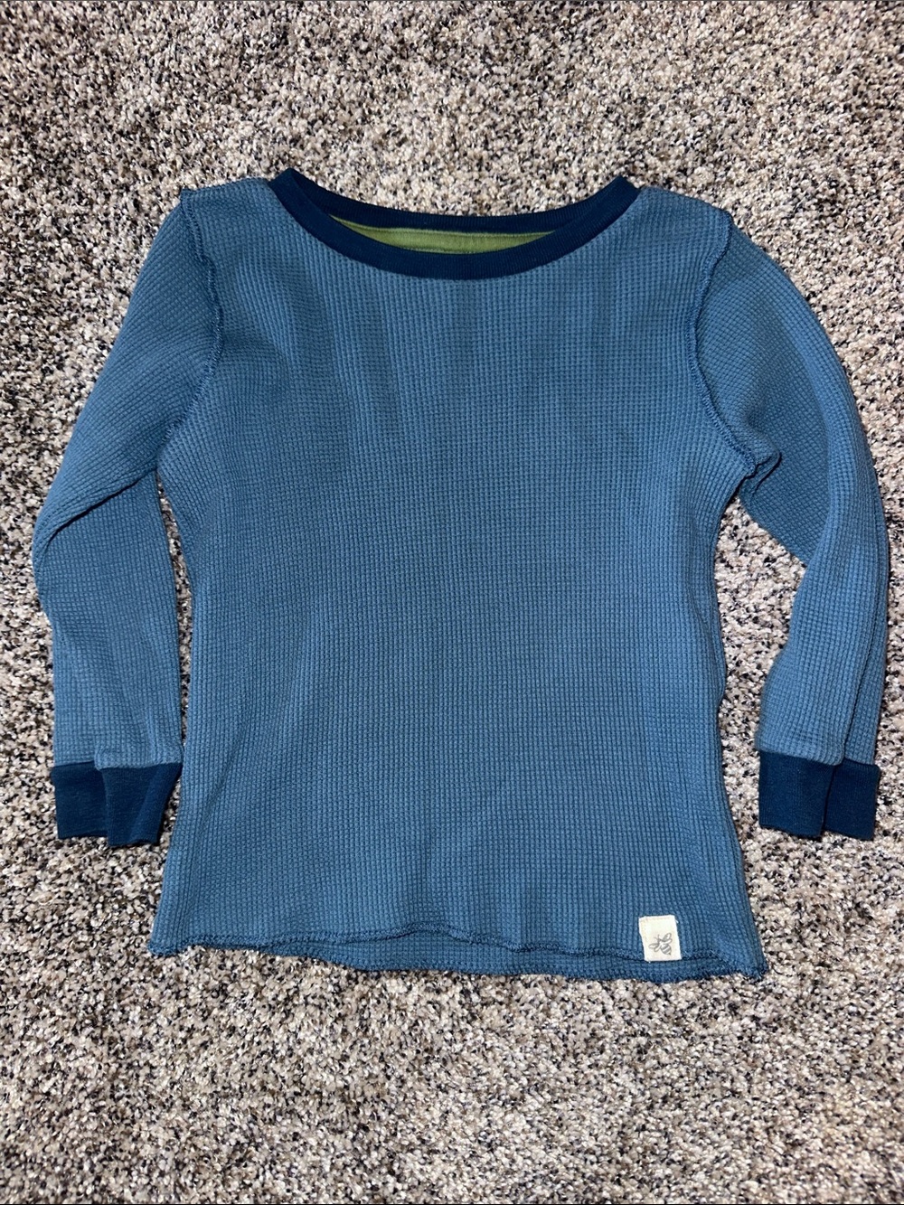 Burt's Bees Baby Blue Waffle Long Sleeve Tee with Navy Trim